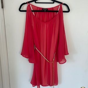 BEBE coral cold shoulder dress with belt XXS